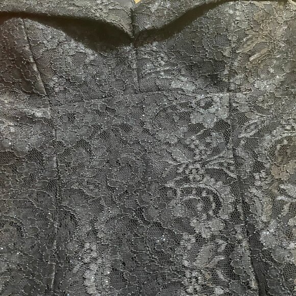 R & M RICHARDS‎ Womens Sz 6 PETITE Off-The-Shoulder Shimmer Lace Gown Navy Blue - Picture 5 of 13